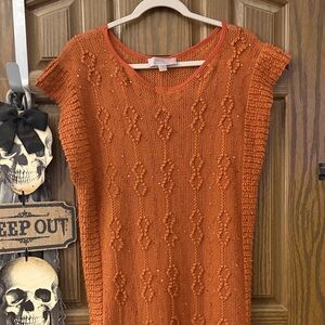Long Rust Knit Tunic With Fringe Bottom